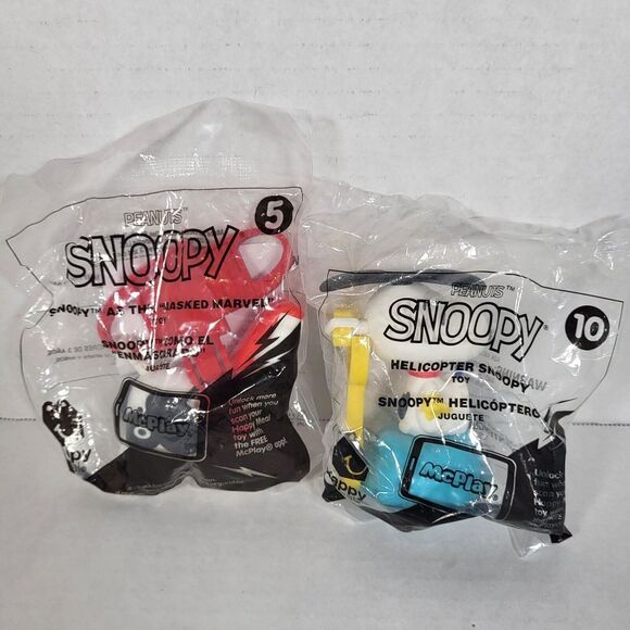 McDonald's Other - 2 Peanuts Snoopy Happy‎ Meal McDonalds Toys 2018 #5 Masked Marvel #10 Helicopter